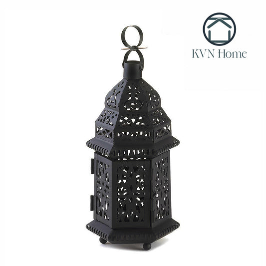 KVN Home - Black Iron Moroccan Candle Lantern - 10.5 inches