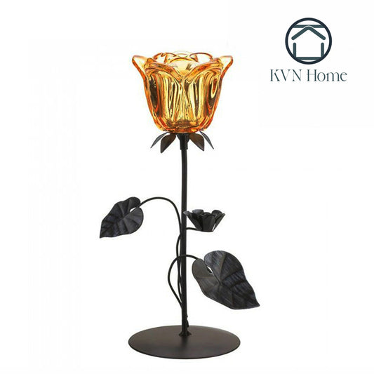 KVN Home - Amber Flower Candle Holder - Single