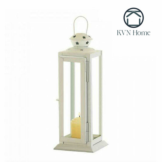 KVN Home - Square White Star Candle Lantern - 8 inches