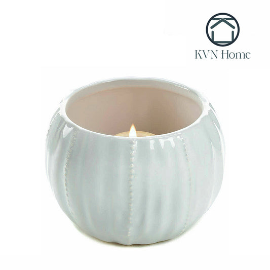 KVN Home - White Ceramic Candle Holder