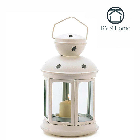 KVN Home - Star Cutout Candle Lantern - White